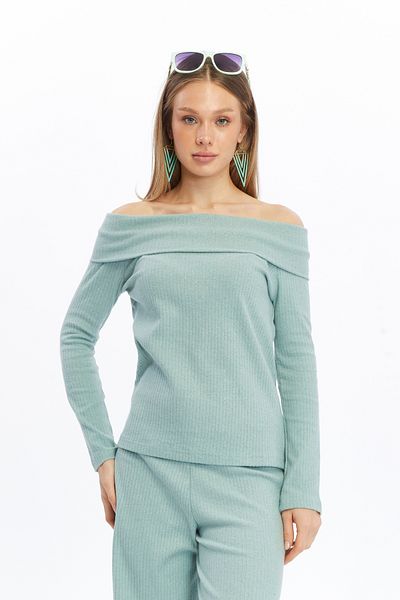 ESPOİRPLUS Women's Mint Green Color Wide Report Hooded Fabric Madonna Collar Bottom-Top Suit My Madonnatak