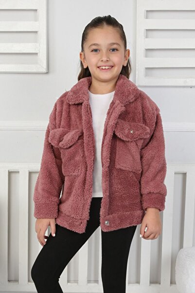 Minigimin Cicileri Miniğimin Cicileri Krm Detaylı cepli Kız Çocuk Welsoft Hırka - Gül Kurusu