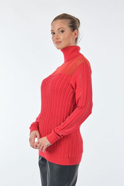 Vedi Turtleneck Feather Detailed Long Sleeve Red Women's Knitwear22233022