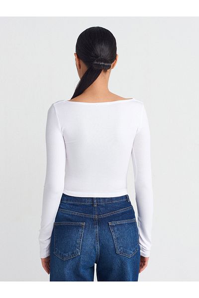 Dilvin 31507 Long Sleeve Top-White