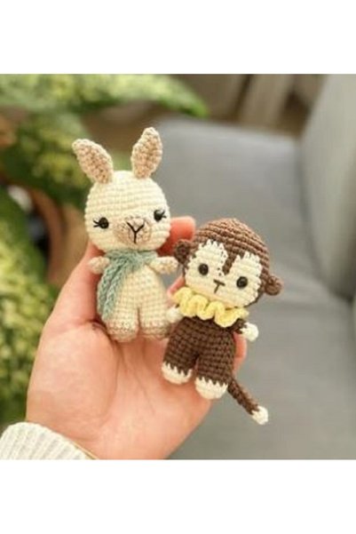 designbyoykum 2'li̇ Mi̇ni̇k Ami̇gurumi̇ Lama Ve Maymun Hayvan Oyuncak (el Örgüsüdür)