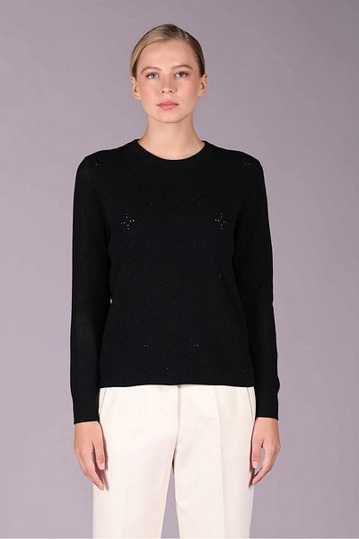 Sempre Pulover de lână pentru femei, cu decolteu, ajurat, 2544 negru