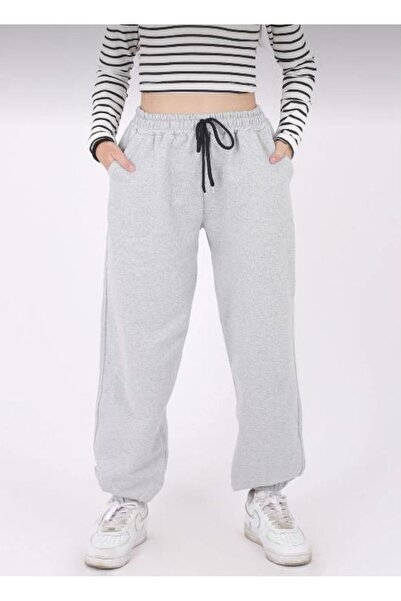 FİTGO Παιδικό αθλητικό παντελόνι με γκρι βαμβακερή επένδυση από καουτσούκ