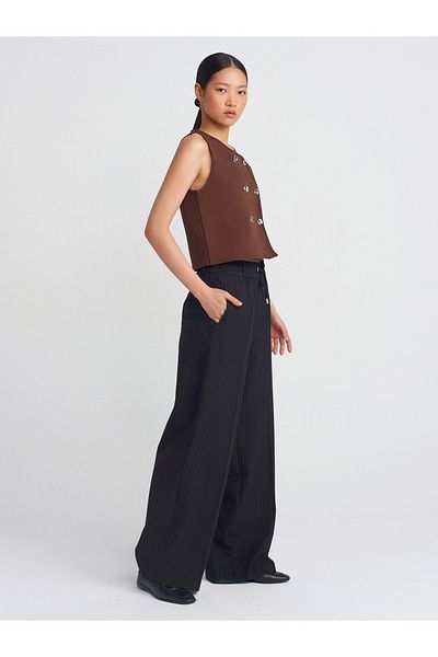 Dilvin 71592 Wide Leg Soft Trousers-Black