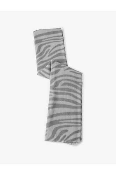 Koton Zebra Print Long Scarf - Thin Tassels and Soft Texture