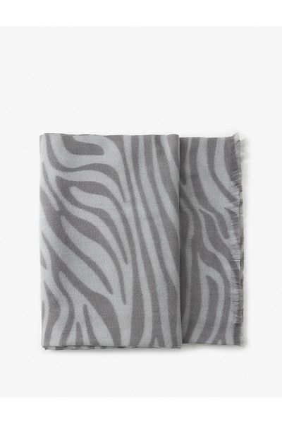 Koton Zebra Print Long Scarf - Thin Tassels and Soft Texture
