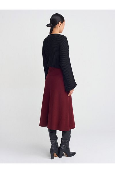 Dilvin 10688 Pulover din tricot cu nervuri cu gât crew-negru