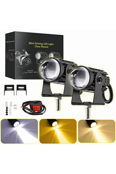 DEKOHOP Motosiklet Scooter Mini Sis Farı Set Delici Işık Beyaz Sarı Metal Kas...