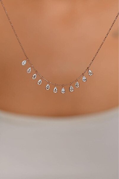 Roza Silver Zirkon Taşlı Rose Shakira Damla Gümüş Kolye