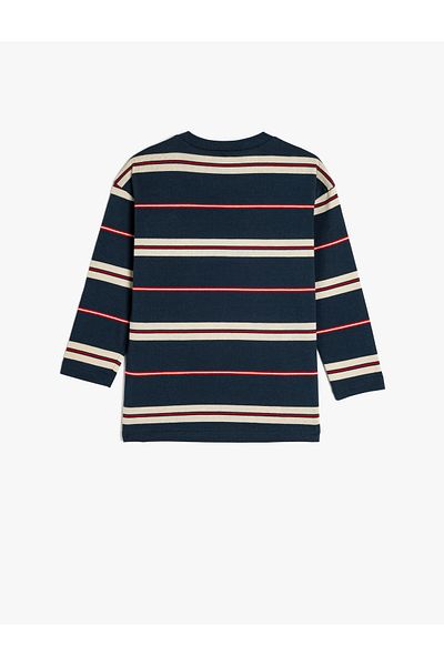 Koton Striped Long Sleeve Cotton Crew Neck Oversize T-Shirt