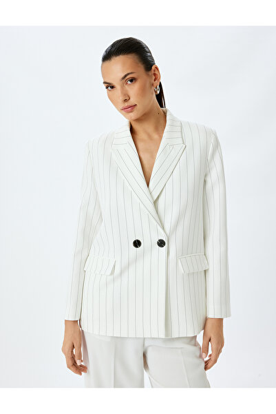 Koton Μακρυμάνικο ριγέ διπλό μπλέιζερ oversize μπουφάν