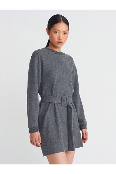Dilvin 91335 Anthracite Belt Soft Dress