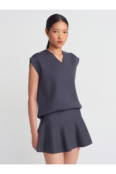 Dilvin 10694 Model Anthracite V-Neck Soft Knitwear Sweater