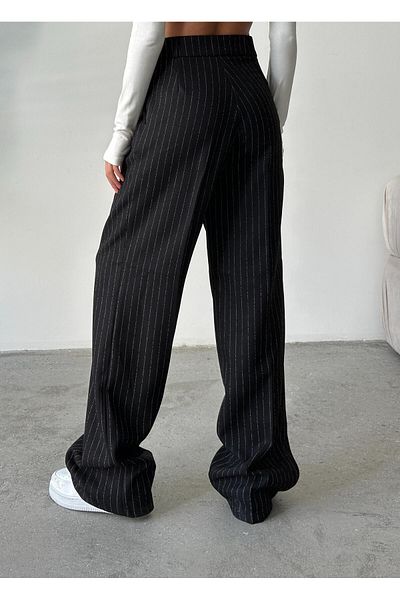 mydukkan.co Black Striped Wool Effect Trousers