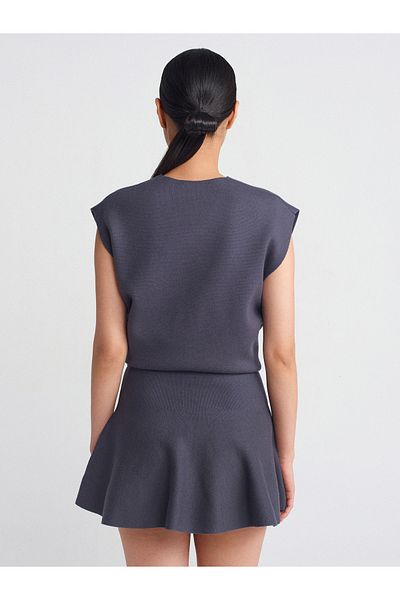 Dilvin 80120 Elastic Waist Flounce Knitwear Skirt-Anthracite