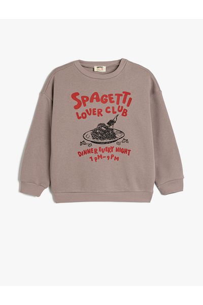 Koton Crew Neck Long Sleeve Slogan Printed Raised Sweatshirt