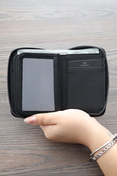 Madmext Siyah Fermuarlı Kart Bölmeli Hakiki Deri Erkek Cüzdan 7257