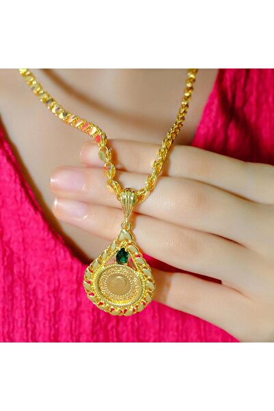 aytekgold 14 Ayar Çeyrekli Yeşil Taşlı Pullu Kolye