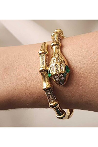 ZÜLİSCH اسوارة استيل نموذج ثعبان ذو عيون خضراء حجر زركون ذهبي استانلس