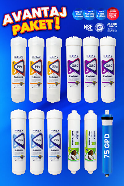 PLUSKIT Hanedan Su Arıtma Cihazı Filtresi Kapalı Kasa Yıllık 5'li 75 Gpd Memb...