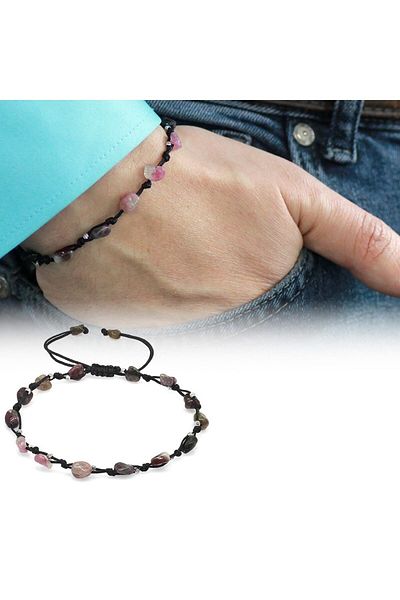 Tesbihane Macrame Braided Natural Cut Dorica Ball Detailed Tourmaline Natural Stone Men's Bracelet