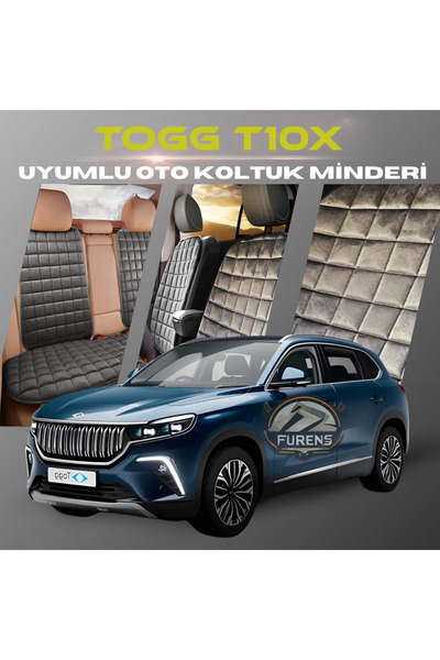 SHOOPLAA مجموعة وسائد مقعد السيارة Togg T10X بلون الأنثراسيت مع جيوب من الريش...