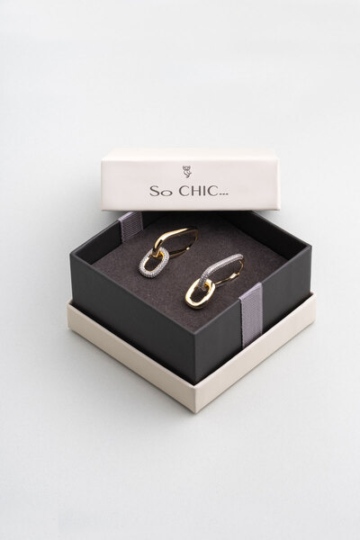 So CHIC... Modern Tasarım 18 Ayar Sarı Altın Kaplama Gümüş Küpe