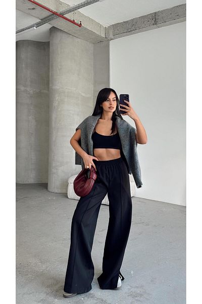 mydukkan.co Renew Front Seam Detail Side Slit Trousers Black
