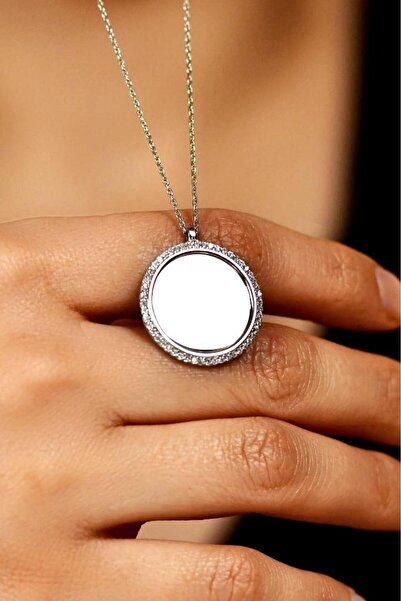 Roza Silver Zirkon Taşlı Rodyum Yuvarlak İsimli Gümüş Kolye