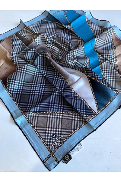 Vissona Eșarfă de mătase Twill pentru femei, verde mentă - bej