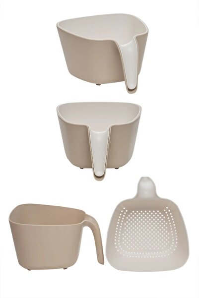 Bayev Beige 4 Pieces 2 Pieces XL Size 3 Lt Plastic Strainer - Pasta, Fruit, Vegetable and Rice Washed