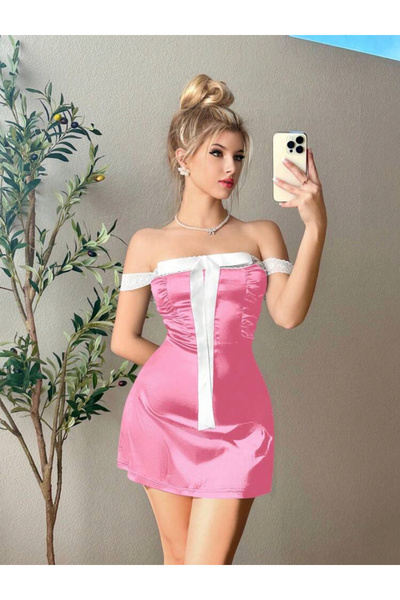 La Saade فستان Y2k Fairycore Princess بشريط من الساتان الوردي لحفلات التخرج و...