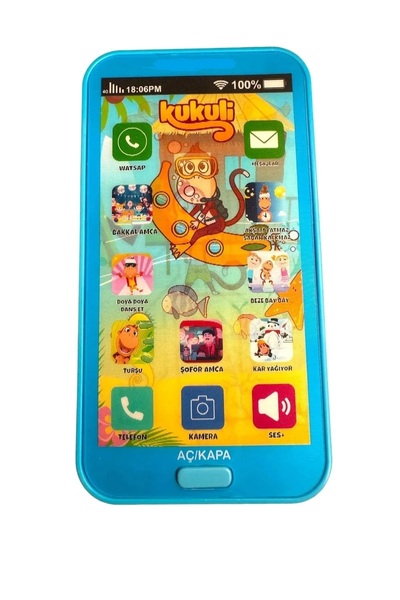 Brother Toys Oyuncak Kukuli Telefon Dokunmatik 12 Fonksiyonlu Türkçe Sesli Işıklı Müzikli Lisanslı Mavi Renk