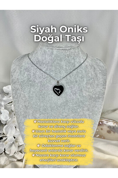 Elifsu Jewelry Siyah Oniks Sağlık Taşı Doğal Taş Kolye / OKUL İÇİN ÖNERİLENLER