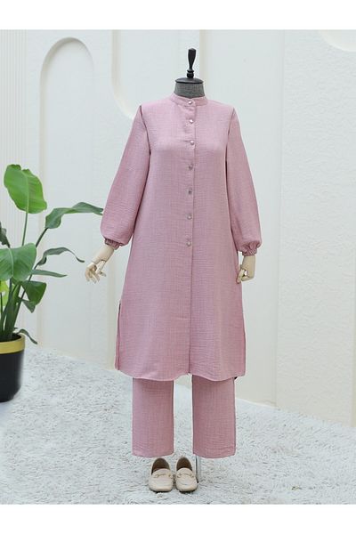 Modamorfo Metal Buttoned Trousers with Elastic Sleeves - Powder