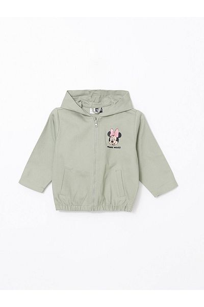 LC Waikiki Jachetă cu glugă pentru fete cu imprimeu Minnie Mouse verde LCW Kids