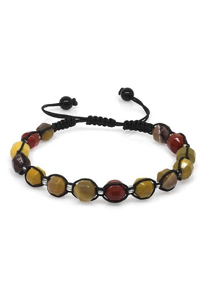 Tesbihane Macrame Braided Facet Cut Mokaite Natural Stone Women's Bracelet