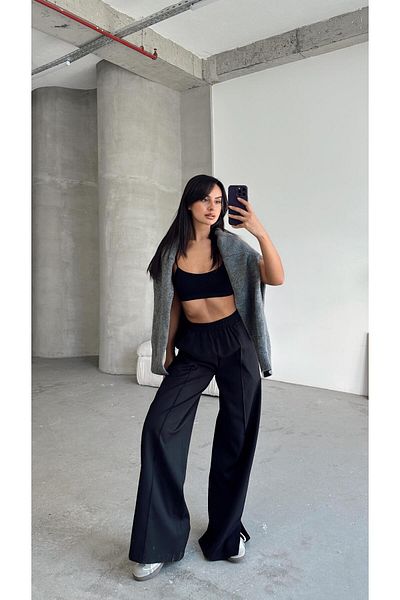 mydukkan.co Renew Front Seam Detail Side Slit Trousers Black