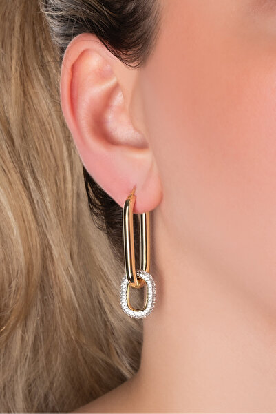 So CHIC... Modern Tasarım 18 Ayar Sarı Altın Kaplama Gümüş Küpe