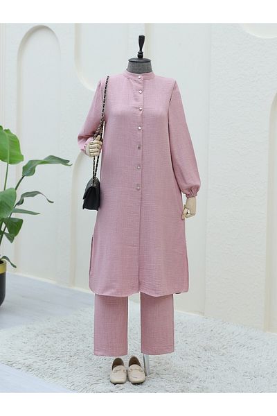 Modamorfo Metal Buttoned Trousers with Elastic Sleeves - Powder