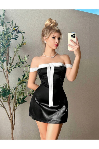 La Saade Y2K Fairycore Princess Ribbon Detail Black Satin Graduation Wedding ...