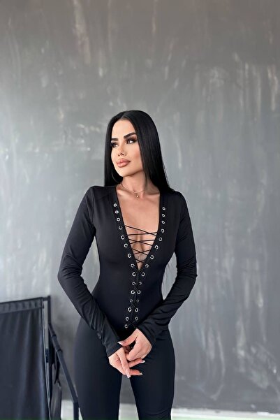 Fashiontayt Salopetă DECOLT CU MÂNECĂ LUNGĂ CU CORD