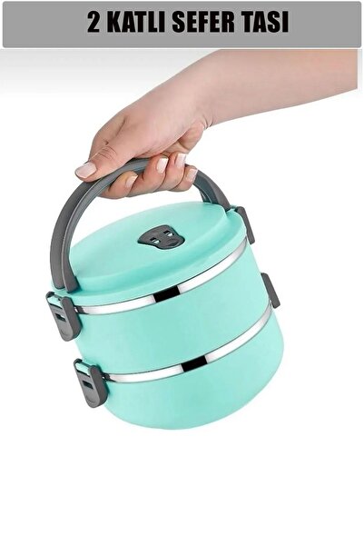 Genel Markalar 2 Katlı Sızdırmaz Yemek Termosu Sefer Tası Saklama Kabı Açık Yeşil 1,50 Litre