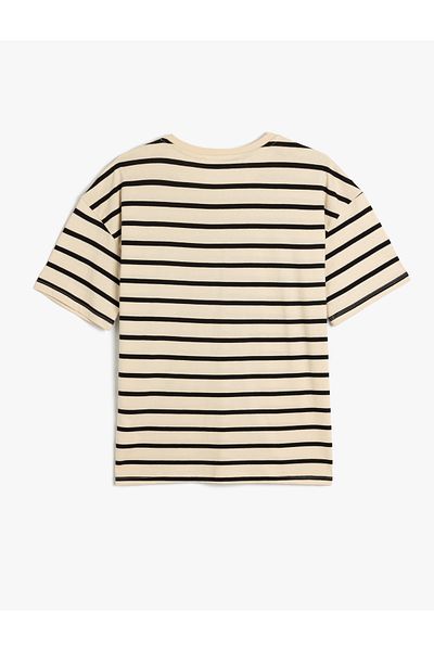 Koton Tricou negru cu decolteu cu dungi pentru femei 5sal10054ık
