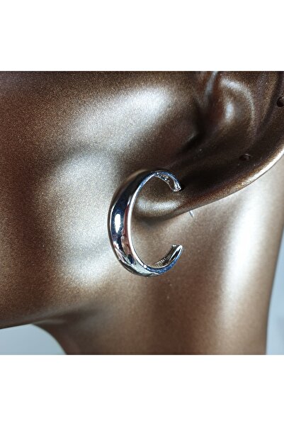 Ororabutik Gümüş Renk Kalın Halka Küpe-2,5cm