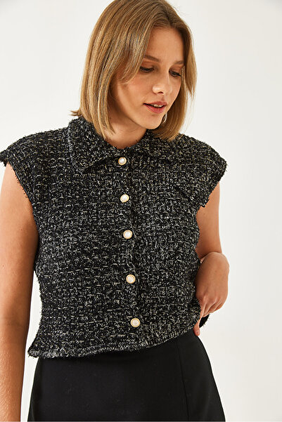 Bianco Lucci Women's Black Knitwear Vest 20246244