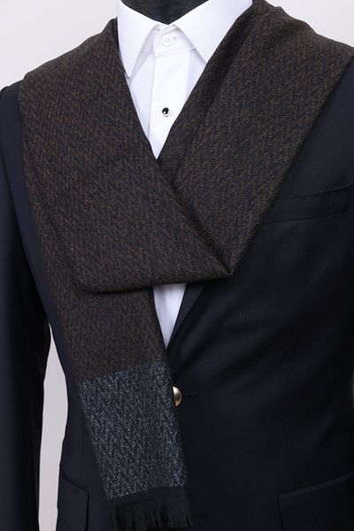 Esgue Viscose Navy Blue Brown Patterned Patterned Scarf