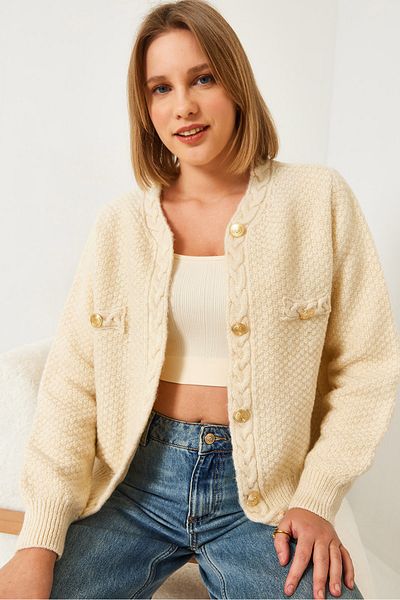 Bianco Lucci Women's Braided Buttoned Knitwear Cardigan