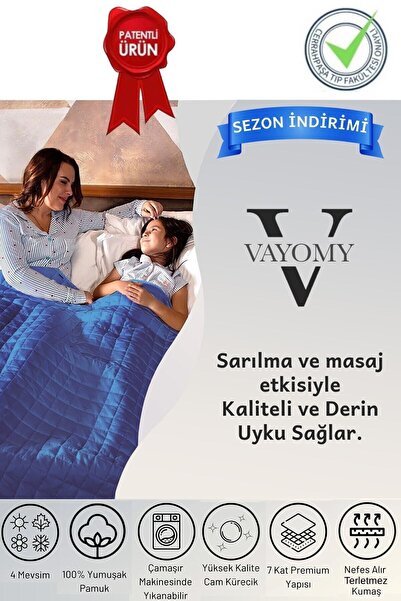 Vayomy Ağırlıklı Battaniye Montessori Yorganı 3 Kg Mavi 104x152 %100 Pamuk 4 ...