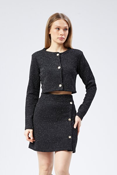 Maison La Femme Women's Black Tweed Blazer Jacket Mini Skirt Set